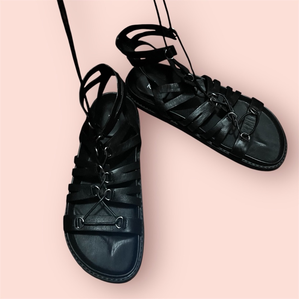 Zara Black gladiator Strappy leather Sandals NEW sz 38 8